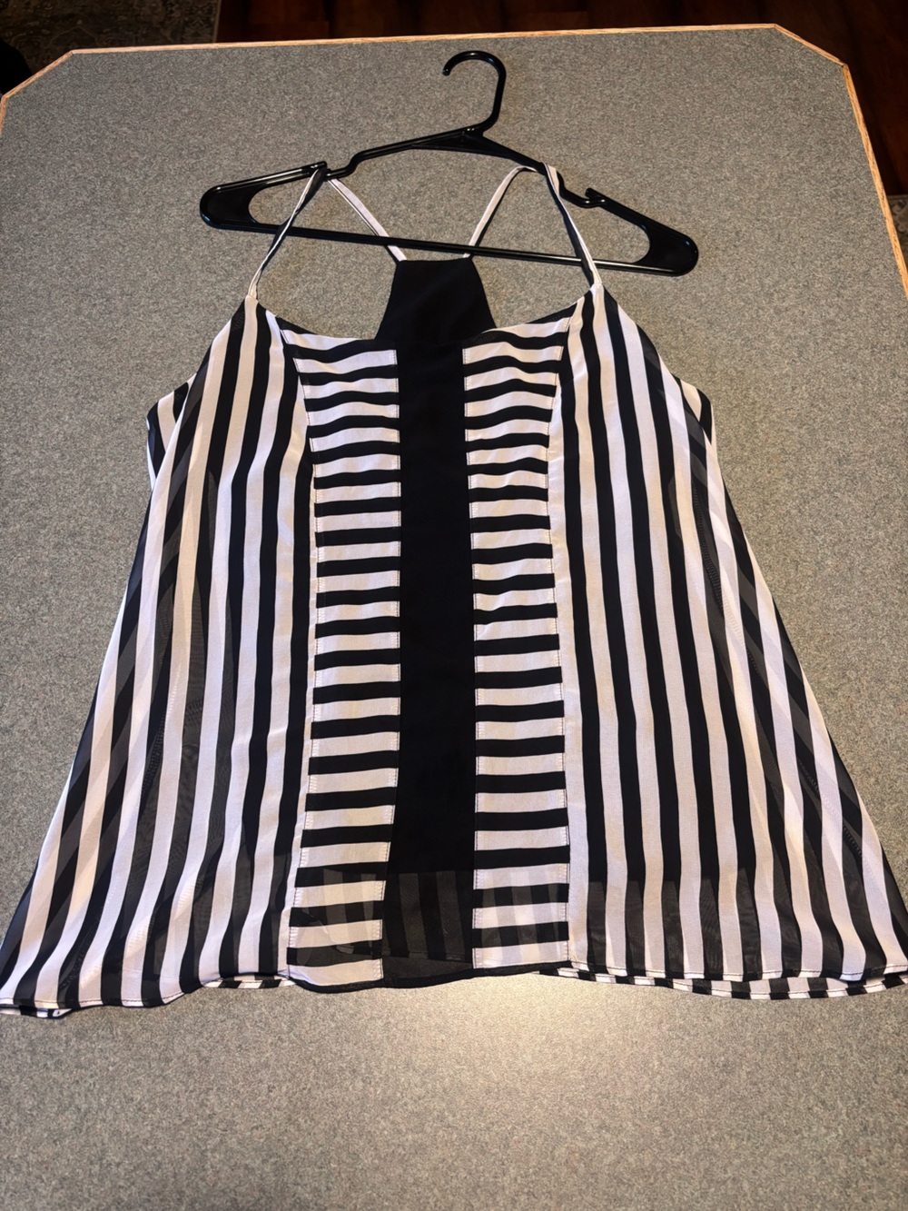 New York & Company Black and White Striped Sleeveless Tank